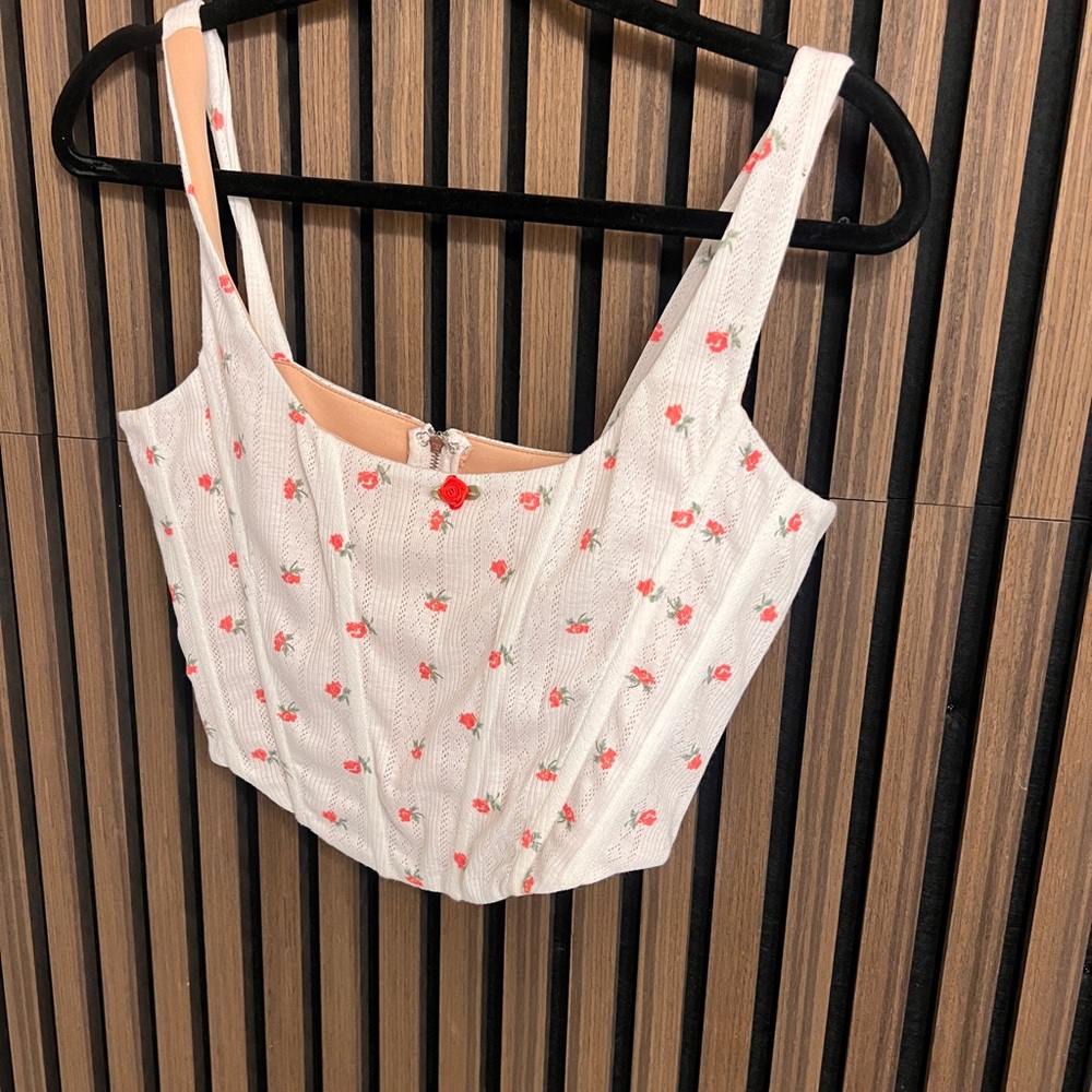 With Jean Floral Embroidered White Crop Top